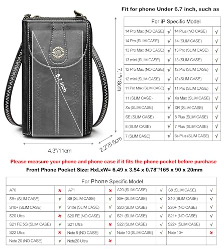 S-ZONE Women RFID Blocking Crossbody Cell Phone Purse PU Leather Wallet | Card Slots, Anti-theft, Multi Pockets, Detachable Adjustable Strap, Small, Travel Eveyday Shopping Outing - color: Black