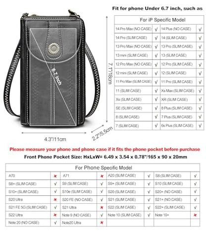S-ZONE Women RFID Blocking Crossbody Cell Phone Purse PU Leather Wallet | Card Slots, Anti-theft, Multi Pockets, Detachable Adjustable Strap, Small, Travel Eveyday Shopping Outing - color: Black