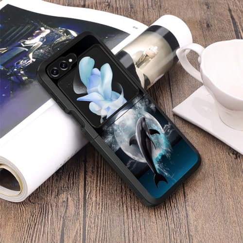 for Samsung Galaxy Z Flip 5 Case, Heavy Duty Dual Layer Hybrid Military Grade Shockproof Drop Folding Protective Cover for Samsung Galaxy Z Flip 5 5G 2023, Dolphin Under The Moon - color: Dolphin Under The Moon