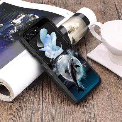 for Samsung Galaxy Z Flip 5 Case, Heavy Duty Dual Layer Hybrid Military Grade Shockproof Drop Folding Protective Cover for Samsung Galaxy Z Flip 5 5G 2023, Dolphin Under The Moon - color: Dolphin Under The Moon
