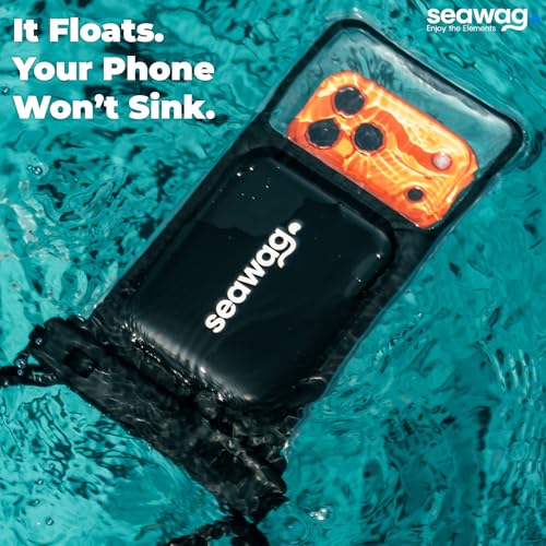 SEAWAG Waterproof Phone Pouch that Cannot Sink, IPX8 Floating Foam Case up to 7.5in PRO Underwater Dry Bag for iPhone & Samsung, Touchscreen, Lanyard, Snorkeling Boating Black