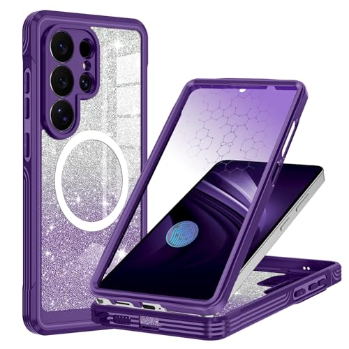 for Samsung Galaxy S26 Ultra Case,Built-in Tempered Glass Screen Protector,Full Body Protection & Camera Lens Guard,Fit for MagSafe & Military Grade Shockproof,with Glitter Card,All Purple - color: All Purple, size: Samsung Galaxy S26 Ultra