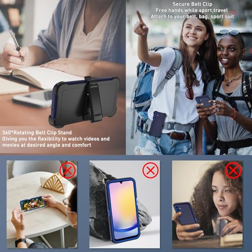for Samsung Galaxy A16 5G case,A16 5G Heavy Duty case,with A Tempered Glass Screen Protector, [Military Grade Protective ] [Shockproof] [Dropproof] [Dust-Proof] (with Belt Clip-Dark Blue) - color: with Belt Clip-Dark Blue