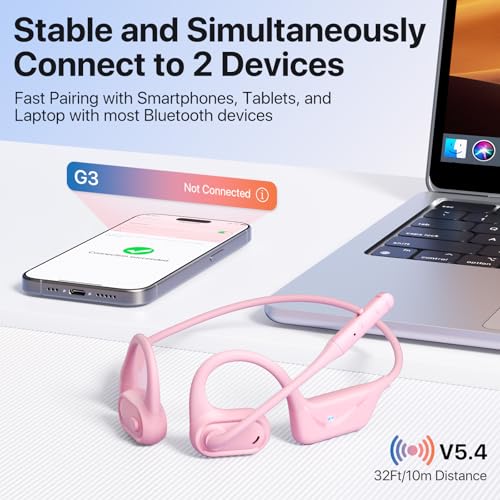 Open Ear Headphones with Mic, 29g Bluetooth Headset, Air Conduction Headphones with Dual Device Connection & Mute, Wireless Headset with Mic for Work, Driving, Office, Workout, Pink - color: Pink