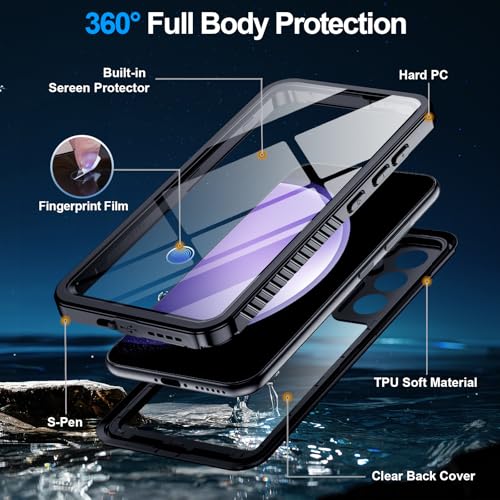 xiwxi for Samsung Galaxy S23 FE Case Waterproof,[IPX8 Underwater Case][Full Body Shockproof & Military Dropproof] Clear Sound Quality Built-in Screen Protector for Samsung S23 FE 6.4 inch-Black - size: For Samsung S23 FE-6.4"
