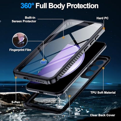 xiwxi for Samsung Galaxy S23 FE Case Waterproof,[IPX8 Underwater Case][Full Body Shockproof & Military Dropproof] Clear Sound Quality Built-in Screen Protector for Samsung S23 FE 6.4 inch-Black - size: For Samsung S23 FE-6.4"