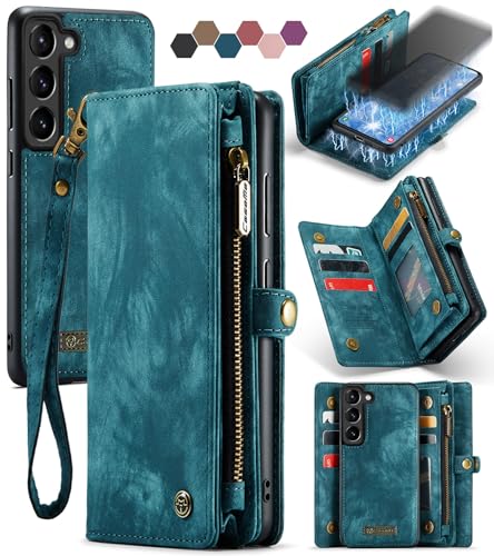 Samsung Galaxy S23 Wallet Case,Zipper Folio Leather Case Wallet with Card Holder Strap Wristlet Detachable Magnetic Protective Back Case for Samsung Galaxy S23 5G 6.1 Inch(Blue) - color: Blue, size: S23 5G 6.1 Inch