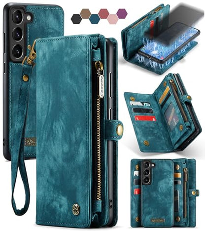 Zipper Folio Leather Case Compatible with Samsung Galaxy S23+Plus,Case Wallet with Card Holder Strap Wristlet Detachable Magnetic Protective Back Case for Galaxy S23+ Plus(Blue) - color: Blue, size: S23+ Plus 5G 6.6 Inch