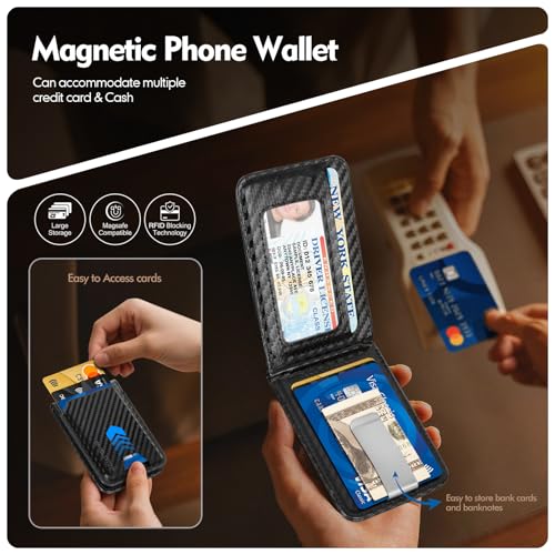 Shieldtop RFID Blocking MagSafe Wallet Stand with Card Holder,5 Card Slots & ID Window,PU Leather Magnetic Adjustable Kickstand for iPhone 12/13/14/15/16/17 Pro Max & Air Plus Series,Carbon Black - color: Carbon Black