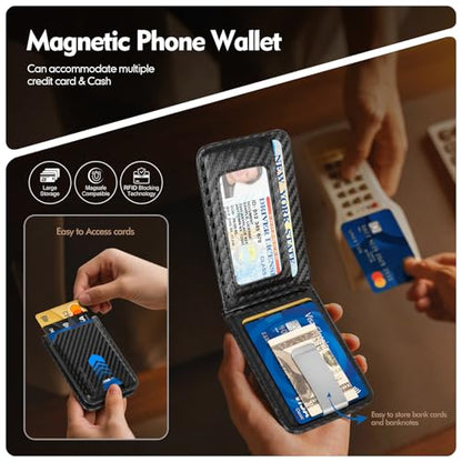 Shieldtop RFID Blocking MagSafe Wallet Stand with Card Holder,5 Card Slots & ID Window,PU Leather Magnetic Adjustable Kickstand for iPhone 12/13/14/15/16/17 Pro Max & Air Plus Series,Carbon Black - color: Carbon Black