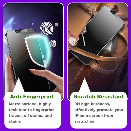2 Pack Matte Privacy Screen Protector for iPhone 13/13 Pro/14/16e 6.1",Anti-Glare Anti-Fingerprint,No Dazzling Anti-Spy,Smooth Responsive Touch Glass Film,Installation Frame - size: for iPhone 13 / 13 Pro / 14 / 16e