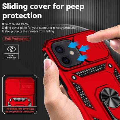 for iPhone 12/ iPhone 12 Pro Case with Camera Lens Cover, Red | HD Screen Protector, 16 FT Military Grade Drop Protection, Magnetic Kickstand Rugged Shockproof Protective Cove - color: Red
