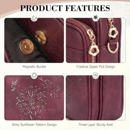 Small Crossbody Bags for Women, RFID Phone Purse with Card Slots, Triple Compartments Lightweight Shoulder Bag - color: 6-red