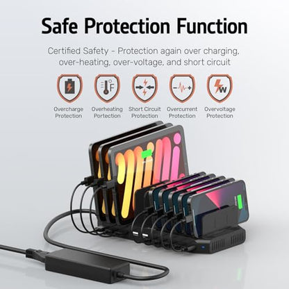 Alxum USB Charging Station with QC 3.0, 10 Port Multi-Device Charging Dock - color: Black, size: 60W-10 QC3.0