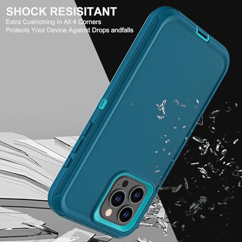 YKHJKLEC for iPhone 15 Pro Case, Military Grade 3 in 1 Heavy Duty Shockproof/Drop Proof/Dust Proof Case with 2Pcs Tempered Glass Screen Protector (Blue/Turquoise) - color: Blue/Turquoise