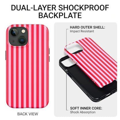 Soft TPU Bumper & Hard PC Back Phone case for iPhone 14 Red | Dual Layer, Drop Protection, Cute Red Striped, Matte Comfort Grip, for Women - size: iPhone 14