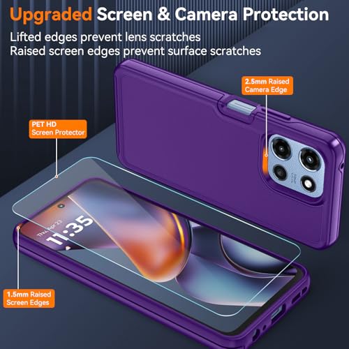 for Motorola Moto G 5G 2025/2026 Case with HD Screen Protector, Moto G Play 2026 Heavy Duty Shockproof Military Grade Full Body Protection Phone Cover (Purple) - color: Purple
