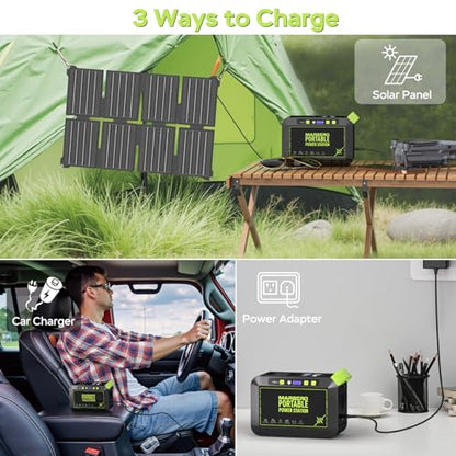 MARBERO Solar Powered Generator 88Wh, 120W Surge with 25W Solar Panel Kit - color: Green Gray