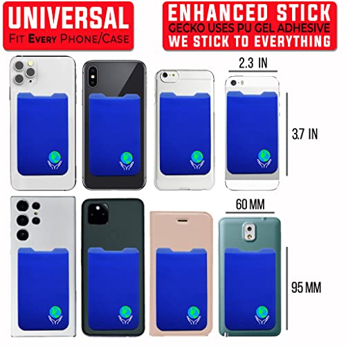 Phone Wallet - Adhesive Card Holder - Cell Phone Pouch - Stick on Lycra Pocket by Gecko - Carry Credit Cards and Cash - color: EARTH BLUE