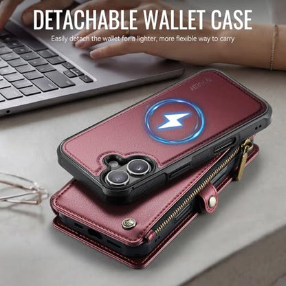 for iPhone 17 - Phone Case Wallet Magnetic Detachable, Burgundy - color: Burgundy, size: iPhone 17