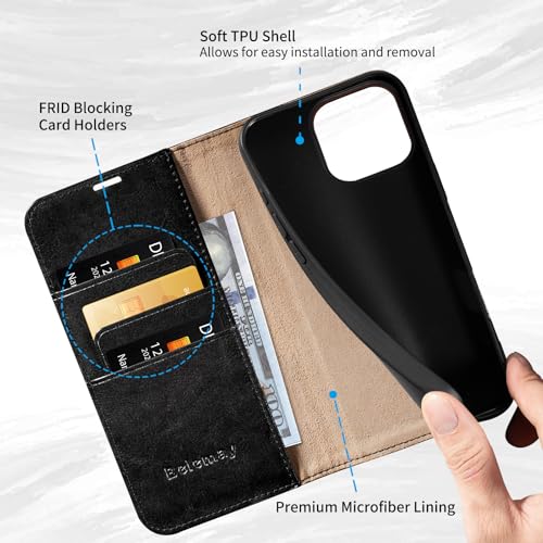 Belemay Compatible with iPhone 16 Pro Max Case Wallet, Durable Genuine Leather, RFID Blocking Card Holders, Shockproof TPU Shell, Kickstand, Drop Protection, Protective Flip Cover 6.9", Black - color: Black, size: iPhone 16 Pro Max