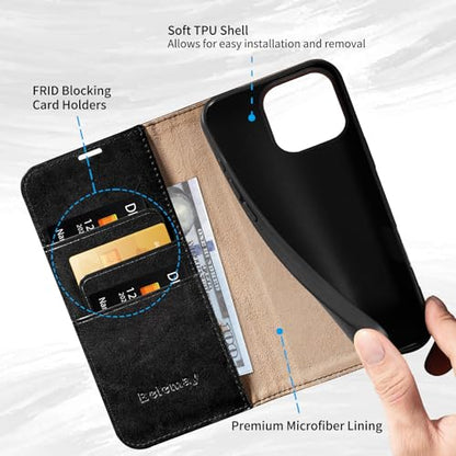 Belemay Compatible with iPhone 16 Pro Max Case Wallet, Durable Genuine Leather, RFID Blocking Card Holders, Shockproof TPU Shell, Kickstand, Drop Protection, Protective Flip Cover 6.9", Black - color: Black, size: iPhone 16 Pro Max
