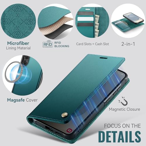 for Samsung Galaxy S26 5G 2in1 Detachable Wallet Case, Blue Green | Compatible with Magsafe, Magnetic, RFID Blocking Card Holder, Shockproof, Kickstand, Wireless Charging, PU Leather Flip Cover - color: (Detachable 2 in 1)-Blue Green, size: Galaxy S26