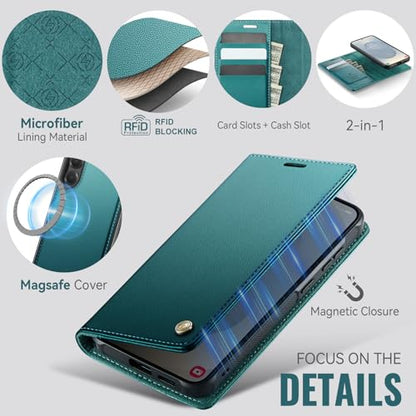 for Samsung Galaxy S26 5G 2in1 Detachable Wallet Case, Blue Green | Compatible with Magsafe, Magnetic, RFID Blocking Card Holder, Shockproof, Kickstand, Wireless Charging, PU Leather Flip Cover - color: (Detachable 2 in 1)-Blue Green, size: Galaxy S26