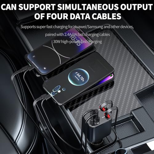 Kwak’s 2026 Retractable Car Charger 4 in1 Fast Charging Adapter Dual Cables - size: Double Type-C
