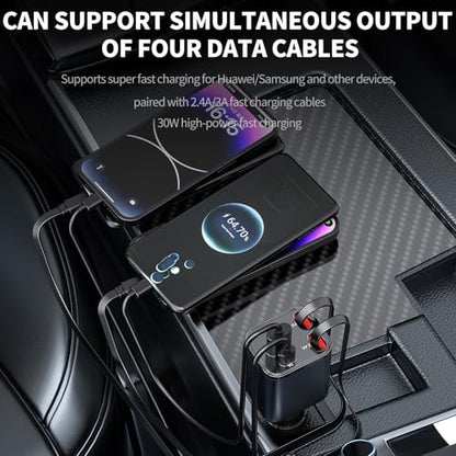 Retractable Car Phone Charger 75W 4 in 1 Fast USB C & Lightning Cables - size: Type-C+apple(3)