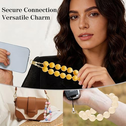 Marble Beaded Phone Wrist Strap Colorful Phones Charm Anti Theft Phones Chain Detachable Hand-Free Y2k Tops - color: Pink