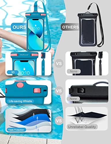 wellhouse 3D Waterproof Phone Pouch with Lanyard,Premium TPU100FT Deep Waterproof Phone Case for iPhone 17 16 15 14 13 12 Pro Max XS Samsung,Snorkeling, Surfing, Kayaking,Skiing,Hot Springs - color: 1 Pack - Blue7.0"