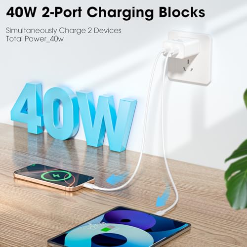 40W Dual Port Fast Wall Charger, USB C Charger Block, 2-Pack