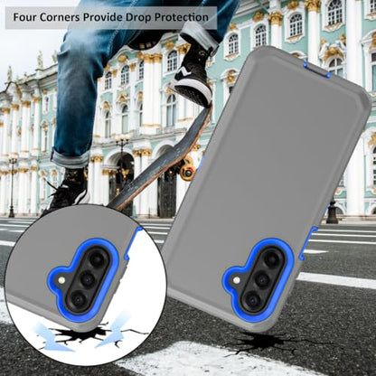Rugged Phone Case for Samsung Galaxy A18/A17 | Belt Clip Holster & Kickstand Heavy Duty Shockproof Protective Full Body Case (Grey+Blue) - color: Grey+Blue