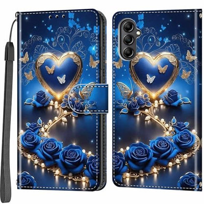 Case Wallet for Samsung Galaxy A14 5G, Blue Flower | Kickstand, 3 Card Holder, Shockproof TPU Interior Shell, PU Leather, Magnetic Flip Cover, Lanyard Strap - color: Pic:09