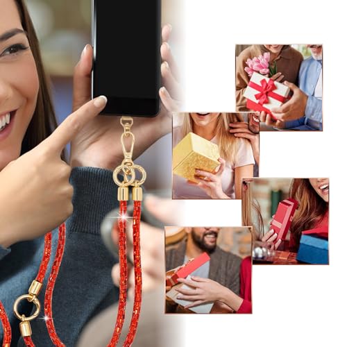 Phone Lanyard Crystal Phone Strap Crossbody, Red - color: Red