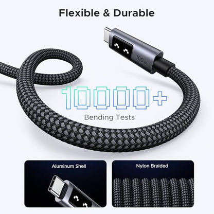 UGREEN Uno USB C Cable 100W with LED Display, Fast Charging, 1.6ft, Black - color: Black, size: 1.6 FT