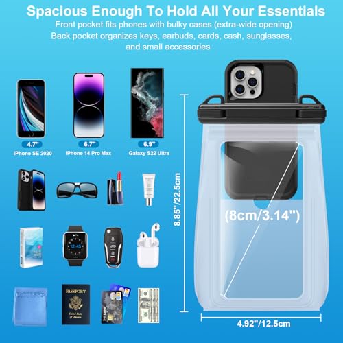 2 Pack Large Waterproof Phone Pouch, Waterproof Phone Case for iPhone 16 15 14 13 Pro Max Galaxy S25 S24 All Devices, IPX8 Double Sealing, Floating Water Proof Bag for Beach Water Park - color: Black+White