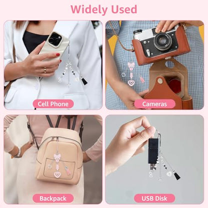 Oubaka Phone Wrist Strap Camera Strap Wrist Cell Phone Charm Straps Cute Phones Charms for Camera Keychain Purse Bag Wallet - color: Black, Pink