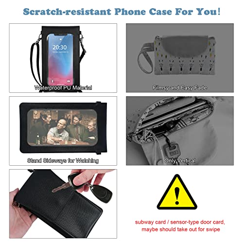 PU Leather Small Phone Bag with Transparent Window for Touchable Screen, 6.7" Without Phone case Compatibility, Magnetic Closure & Waterproof - Crossbody Wallet Case with Shoulder Strap - color: Black