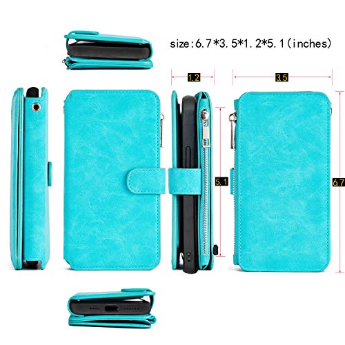 MODOS LOGICOS Case Compatible with iPhone 15 6.1", [Detachable Wallet Folio][Zipper Cash Storage][Up to 14 Card Slots 1 Photo Window] PU Leather Purse with Removable Inner Magnetic TPU Case - Teal - color: Teal, size: iPhone 15