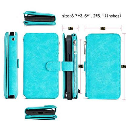 MODOS LOGICOS Case Compatible with iPhone 15 6.1", [Detachable Wallet Folio][Zipper Cash Storage][Up to 14 Card Slots 1 Photo Window] PU Leather Purse with Removable Inner Magnetic TPU Case - Teal - color: Teal, size: iPhone 15