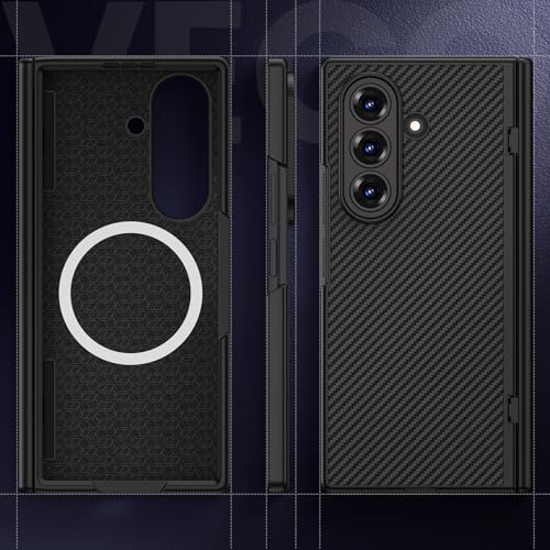 VEGO for Galaxy Z Fold 7 Case with Belt Clip Compatible with Magsafe,Black | Screen Protector & Hinge Protection Full-Body Shockproof Carbon Fiber Hard PC Protective Magnet Case for Samsung Z Fold 7 - color: Black