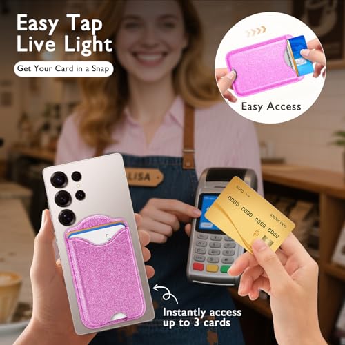 Fjcdslwx Compatible with Magsafe Wallet Magnetic Card Holder -Glitter Purple Phone Wallet for Galaxy S25 Series,iPhone 17/16/15/14/13 Series for Women Teen Girls for Apple Mag RFID Magnet,Fit 3 Cards - color: Purple
