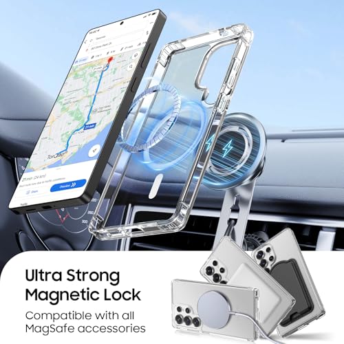Magnetic for Samsung Galaxy S25 Ultra Wallet Case with Card Holder﻿ | Compatible with MagSafe, Shockproof Phone Cover with Detachable RFID Blocking Card Slot, Clear & Black - color: Clear with Black, size: S25 Ultra 6.9"