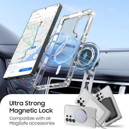 Magnetic for Samsung Galaxy S25 Ultra Wallet Case with Card Holder﻿ | Compatible with MagSafe, Shockproof Phone Cover with Detachable RFID Blocking Card Slot, Clear & Black - color: Clear with Black, size: S25 Ultra 6.9"