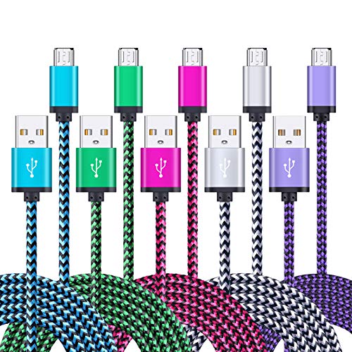 Micro USB Charger Cable, 5-Pack 6ft Micro USB Cable Cord Braided Fast