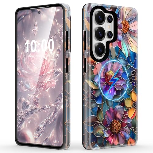 Design for Samsung Galaxy S26 Ultra Case Magnetic, Dual-Layer Hard PC TPU Protective Colorful Flower Phone Case for Women(Purple) - color: Purple, size: s26 ultra case