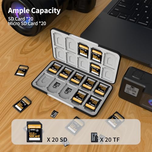 Memory Card Case with 40 Card Slots for SD and Micro SD Cards - color: Black