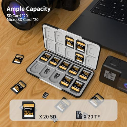 Memory Card Case with 40 Card Slots for SD and Micro SD Cards - color: Black